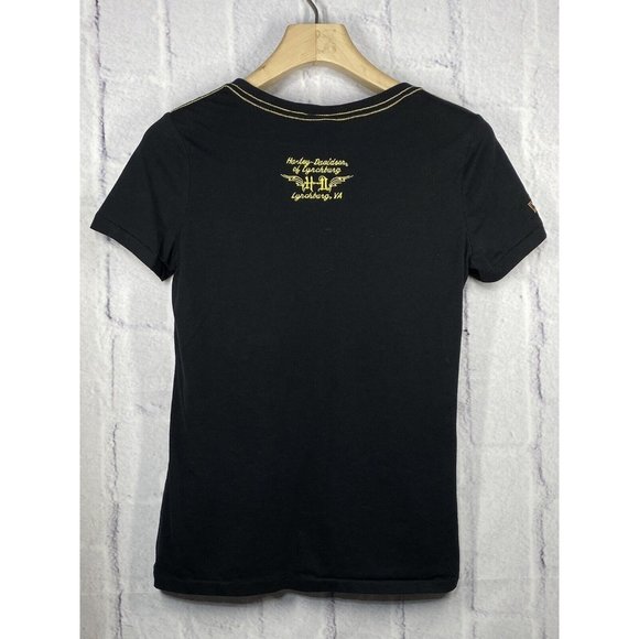 Harley Davidson Womens V Neck Graphic T Shirt Size S Lynchburg Va. Embroidered - Picture 2 of 12
